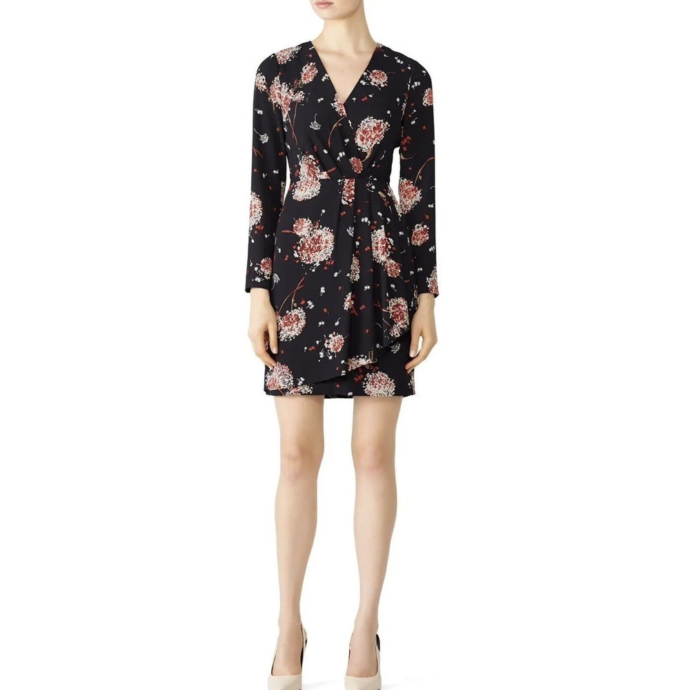 Slate & Willow Black Floral Drape Dress Size 8 Red black floral printed crepe